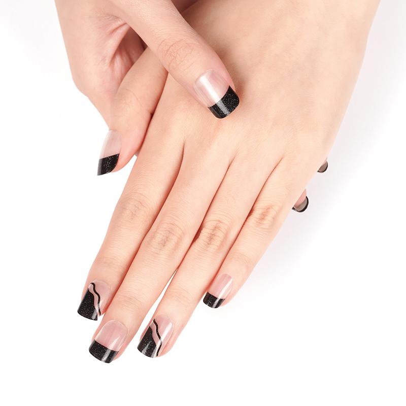 Inked edge black French tips semicured gel nail stickers
