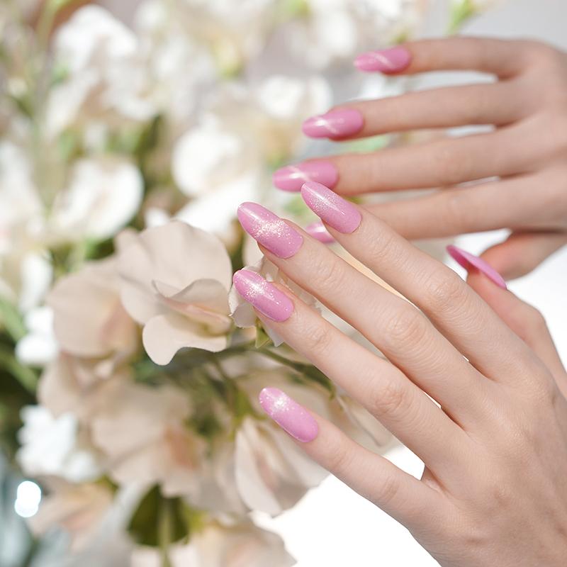 Pink glitter cascade semicured pink glitter nails